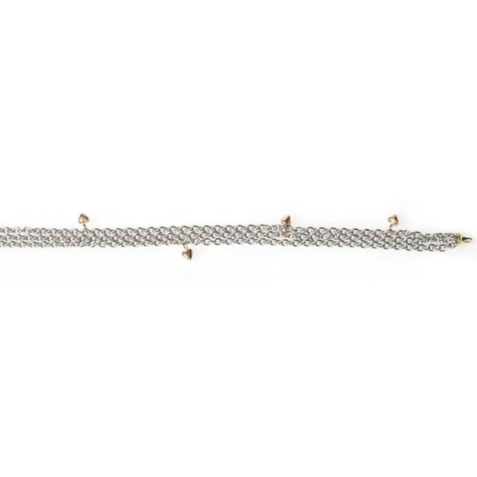 Van Bergen -Golden-Stål ankerkjede (tynn) 3 rader, med gult gull hjerter og detaljer-45 cm NB:Til lås